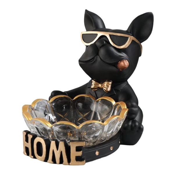 Estatua de perro Fernando caja de almacenamiento artículos diversos bandeja de escultura Negro 25 cm x 17 cm x 19 cm