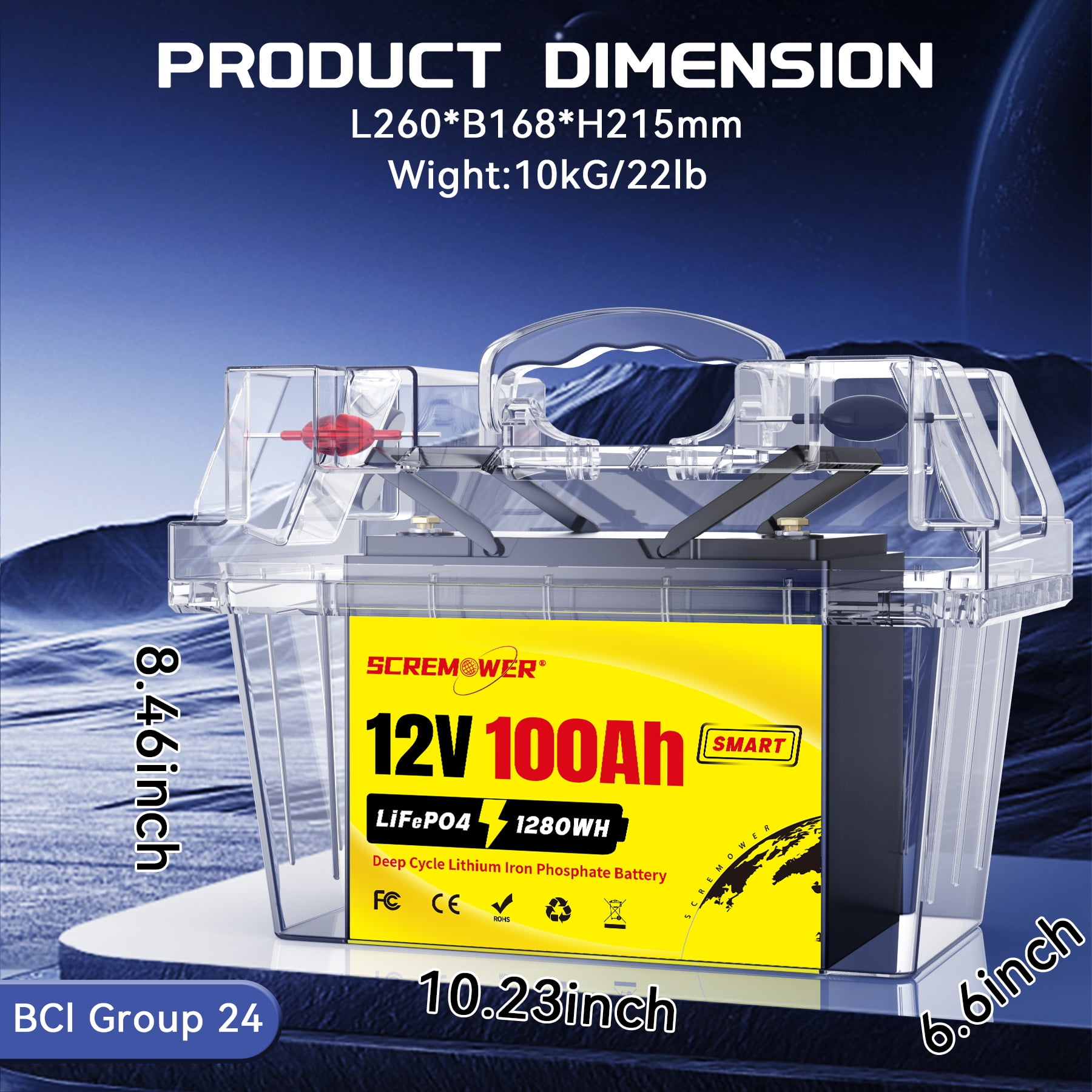 12V 100Ah LiFePO4 Battery Bluetooth, 100A BMS Low-Temp Protection Deep Cycles Mini Lithium Batteries for RVs, Golf Cart, Home Energy Storage, Boats and Marine