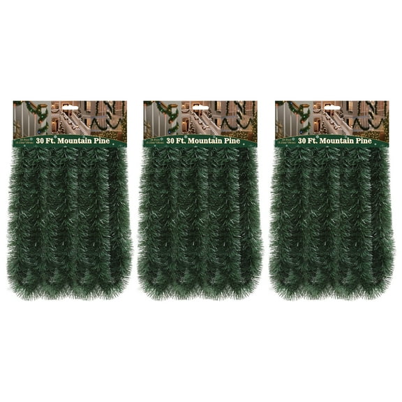 LAMPHOME 3 Pack 30ft Full Mountain Pine Garland, 4in Wide, Sparkling Indoor Outdoor Decor for Christmas, Wedding & Home Celebration