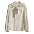 thumbnail image 5 of Yzengfg Women's Bow Tie Neck Long Sleeve Dressy Elegant Office Work Blouse Shirt Tops White, 5 of 5