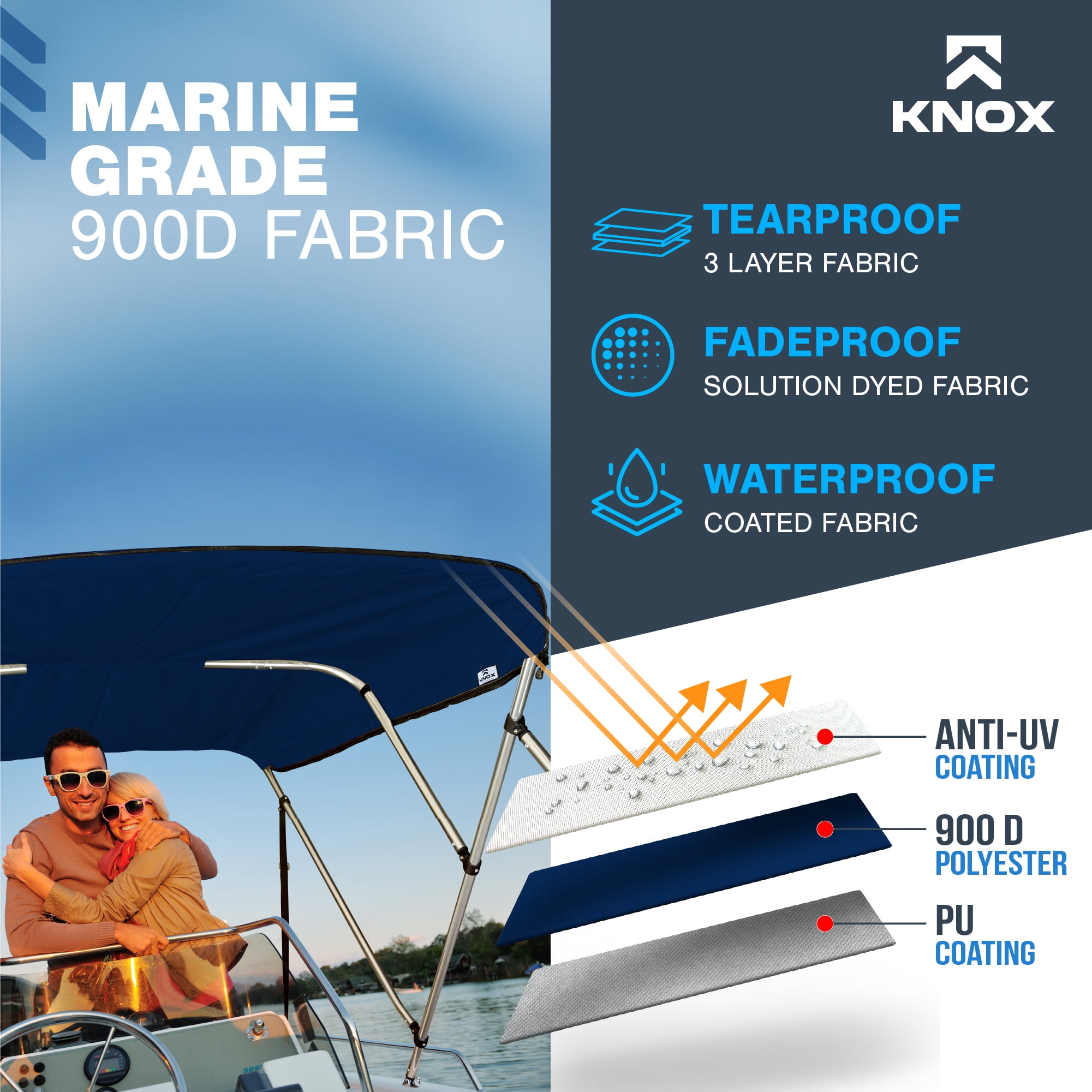Knox T46Z 91-96 in. Universal 4 Bow Bimini Top Replacement