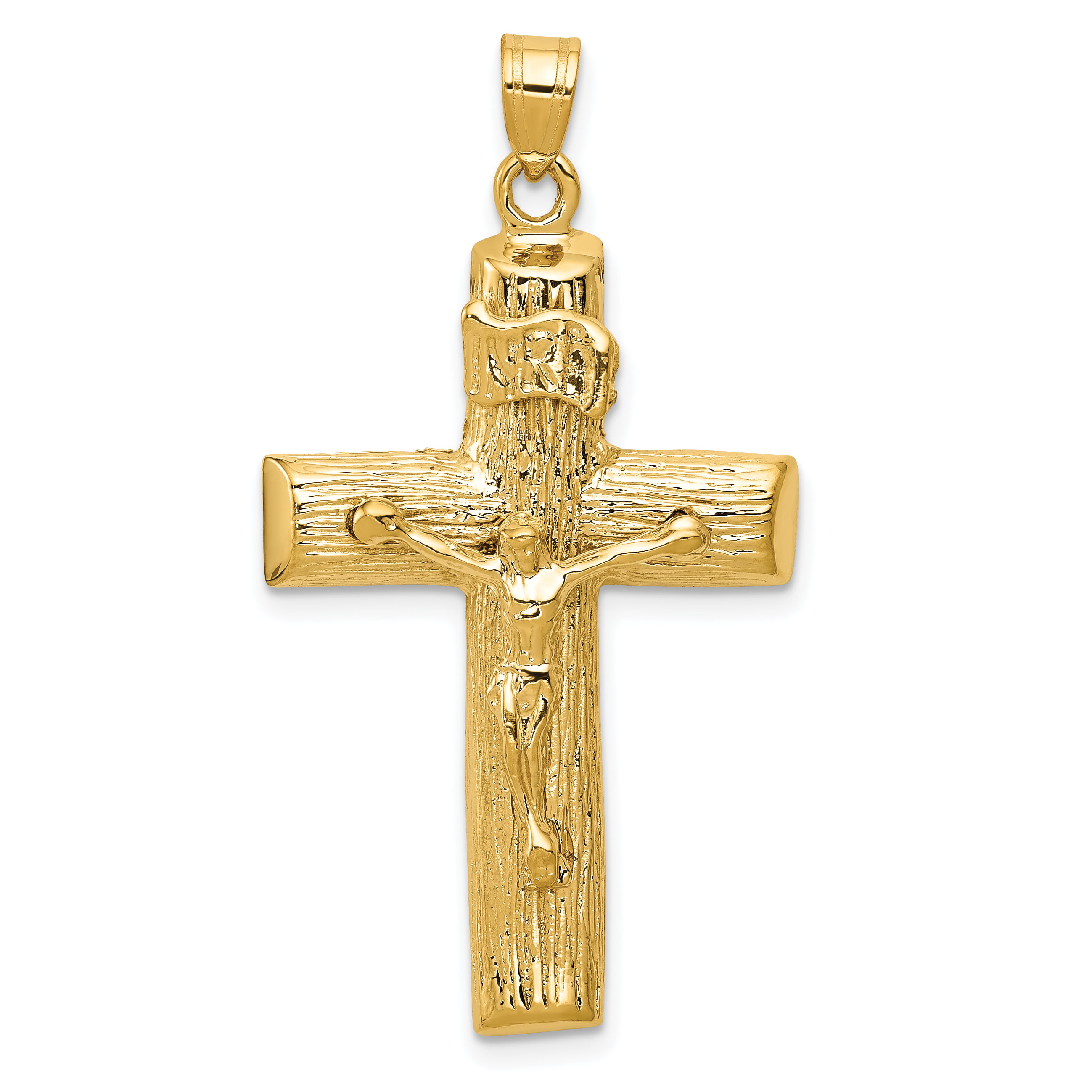 14k Yellow Gold Crucifix Cross Religious Pendant Charm Necklace Inri ...