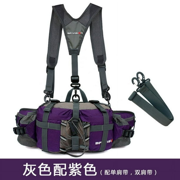 Apmemiss Hiking Fanny Pack with Water Bottle Holder & Double Shoulder Straps, Hiking Essentials for Men Women Waterproof Outdoor Waist Bag, Lumbar Backpack for Fishing Hunting Running Sports