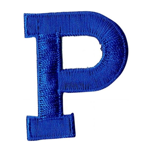 Alphabet Letter - P - Color Royal Blue - 2" Block Style - Iron On Embroidered Applique Patch