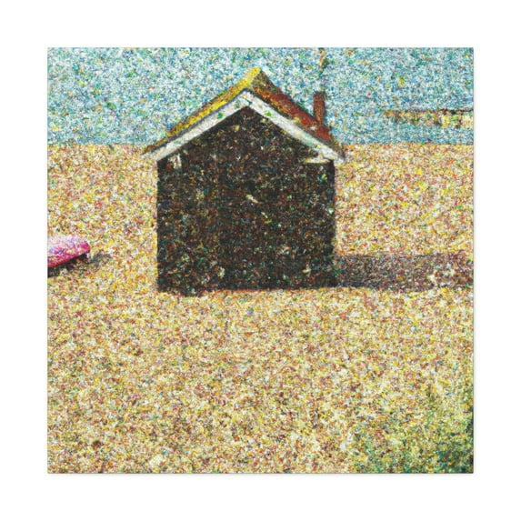 Beach Hut Pointillism - Canvas