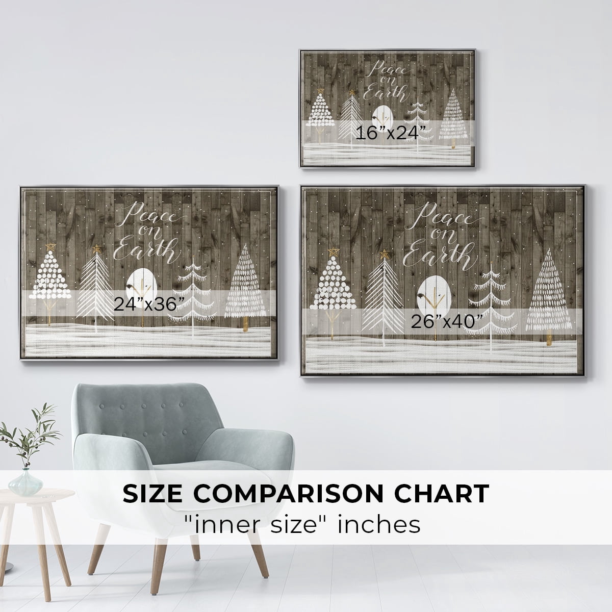 Wooded White Christmas Collection A - Framed Gallery Wrapped Holiday Canvas - 25 x 37 - Silver Frame
