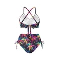 thumbnail image 2 of CHAQLIN Colorful Hawaiian Palm Tree Bikini Sets Two Piece Push Up Padded Swimsuits High Waist Twist Front Bathing Suits for Women Cross Lace Up Bikinis Beach Swimwear Tankini Swimsuit XS-3XL, 2 of 7