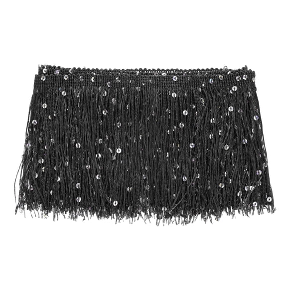 Uxcell 1 Yard Sequin Tassel Fringe Trim 4 in Sparkling Polyester Fringe Trim Ribbon for Latin Dress/DIY Crafts [Black]
