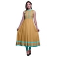 thumbnail image 1 of Bimba Robe Anarkali à Col Mandarin Imprimé Géométrique Orange Pâle pour Femmes Kurta Ethnique Indienne Moyenne, 1 of 6