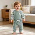 thumbnail image 5 of TOWED22 Newborn Baby Boy Girl Clothes Checkered Plaid Long Sleeve Waffle Knit Romper Pants Set 2 Piece Fall Winter Outfits,Green,6-12 M, 5 of 6