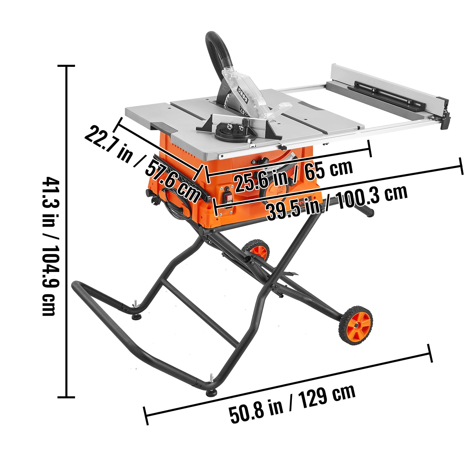 VEVOR Table Saw with Stand, 10-inch 15-Amp, Max Rip 25-in, Speed to 5000RPM, 40T Blade, Compact Portable Jobsite Saw with Sliding Miter for Wood & Furniture Crafting