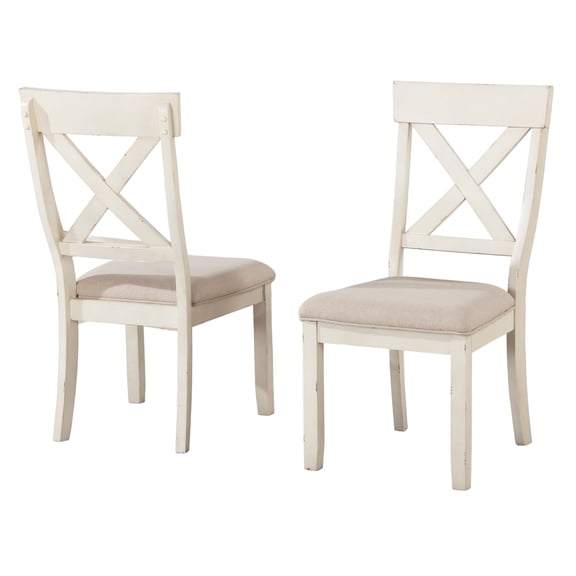 Prato Antique White Wood Cross Back Upholstered Dining Chairs, Set Of 2