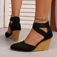 thumbnail image 5 of Rokment Strappy Wedge Heeled Dressy Shoes for Women Ladies 2026 Summer Fall Fashion Casual Pointed Closed Toe Ankle Strap Dress High Heels Sandals Bride Wedding Business Work Black Size 6, 5 of 8