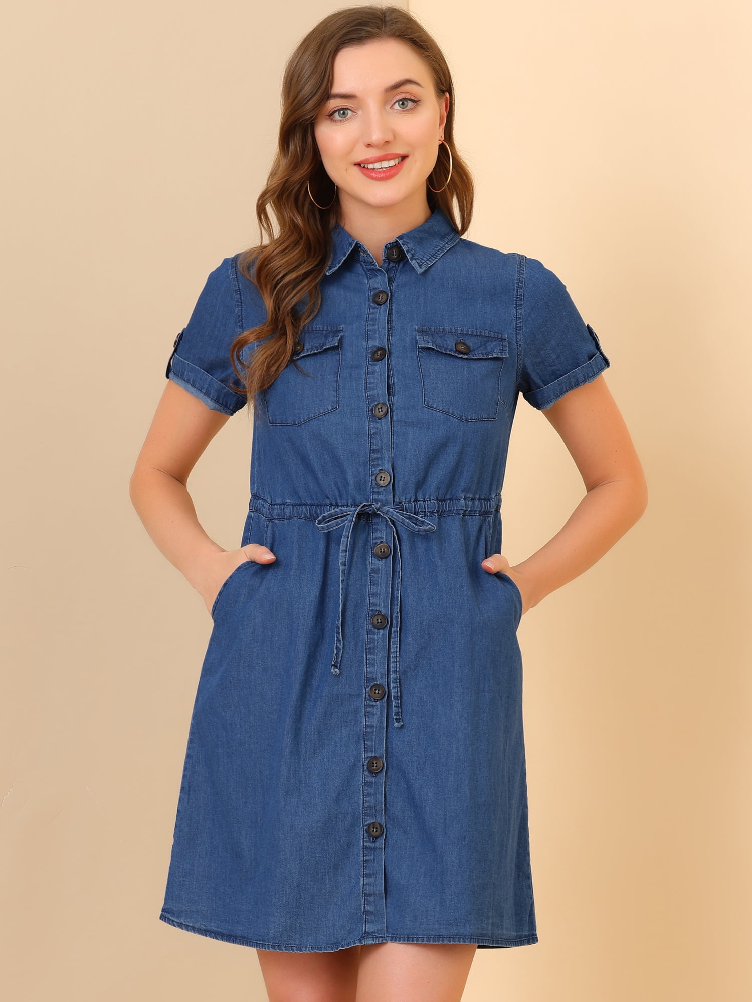 DARING DIVA Casual Button Front Summer Short Sleeve Dresses XL Sky Blue