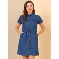 thumbnail image 3 of Vestido Camisero Informal De Mezclilla Con Cintura Con Cordón Y Cuello En Punta Para Mujer Cielo azul M, 3 of 6