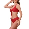 thumbnail image 4 of Women's Lace Up Decoration Push Up Bikini Sets 2 Piece Wide Strap Top Triangle Bottom Swimwear Bathing Suits 2 Sets Large Yellow, Red, 4 of 5