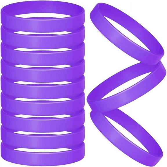 12Pcs Purple Silicone Wristbands Rubber Bracelets Blank Sports Wristbands Bulk Stretch Plain Solid Color Silicone Elastic Bracelet for Adult Men Women Teams Party Gifts 2.4x0.5 Inch