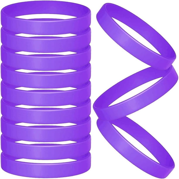 12 pulseras de silicona moradas, pulseras de goma, pulseras deportivas en blanco, pulseras elásticas de silicona de color liso y liso.