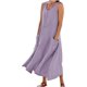 thumbnail image 1 of Vestido de verano de lino de algodón para mujer, sin mangas, elegante, largo, fluido, talla grande, suelto, maxi, cómodo, vestido de verano con bolsillos, 1 of 4
