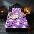 thumbnail image 3 of Homewish Halloween Ghost Twin Sheets, Pumpkin Bat Spider Bedding, Purple White Black, 3pcs (1 Flat Sheet, 1 Fitted Sheet and 1 Pillowcase), 3 of 4