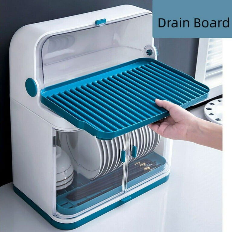 2-Layer Kitchen Dish Rack Drain Bowl Cup Plate Dish Drying Drainer with  Cover