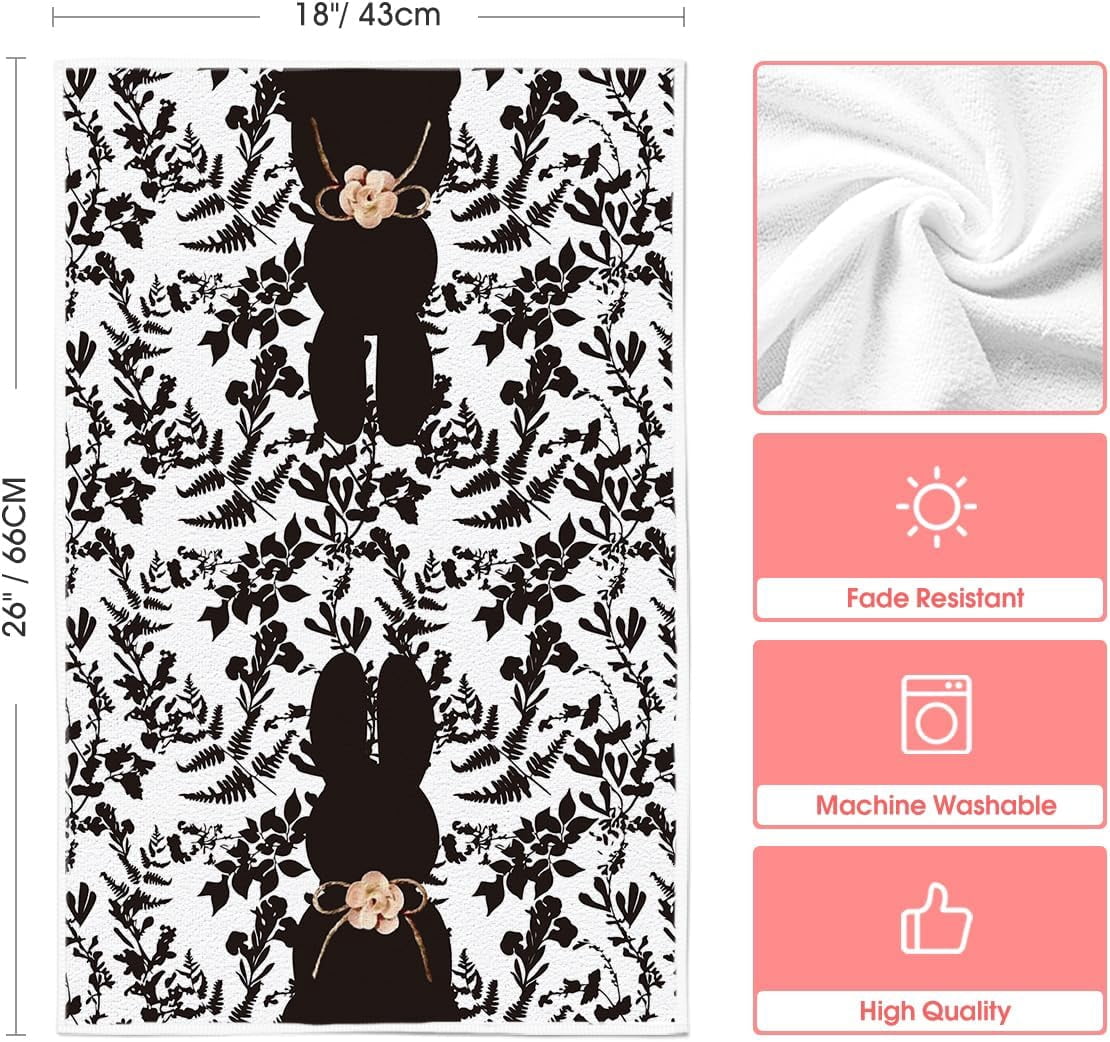 2 Piece 18x26 Inch Black Bunny Egg Kitchen Dish Towel Super Absorbent