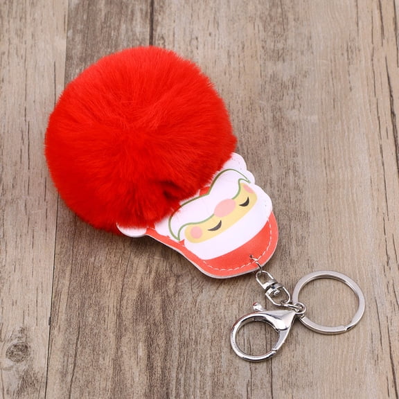HONMEET Pompom Keychains Red Plush 1Pack Pendant Decoration Hanging Keychain Accessory