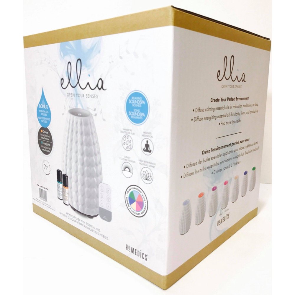 HoMedics Ellia Gaze Diffuser with Sound W/2PK Essential Oils Orange