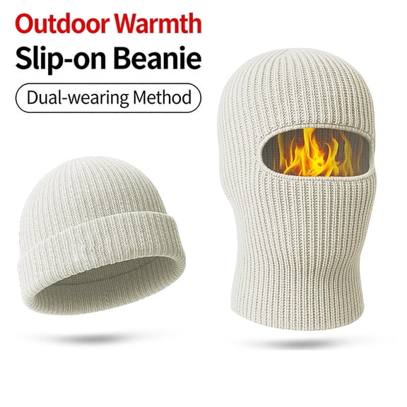 Ceisia Men's 2-in-1 Winter Knit Balaclava Hat Thermal Fleece Lined Windproof Face Mask Multi Color Beige Free Size Gifts for Father