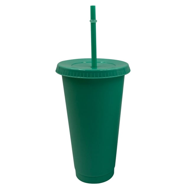 Vaso con pajita navideña Farfi, reutilizable, de PP, color sólido, con tapa, para el hogar (verde, L)
