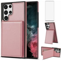 Phone Case for Samsung Galaxy S23 Ultra 5G Wallet Cover with Tempered Glass Screen Protector RFID Slim Credit Card Holder Slot Stand Cell Accessories S23Ultra 23S S 23 23Ultra 6.8 inch Women Rose gold