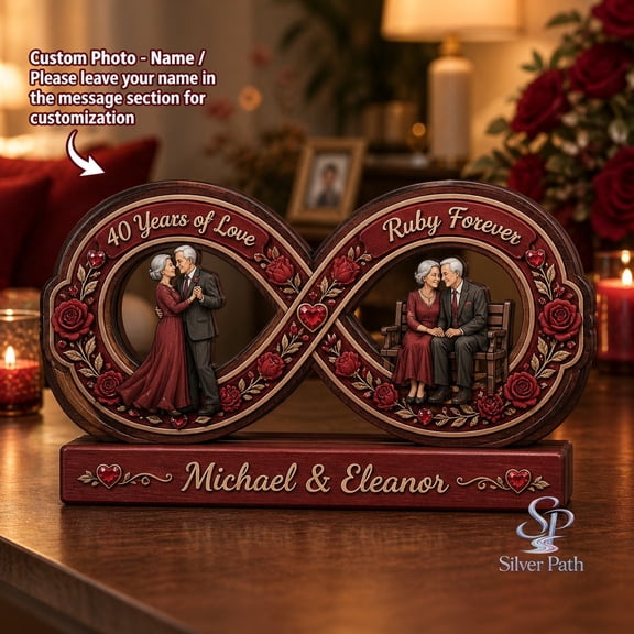 Personalized Wooden Block 3 Layer 40th Anniversary Infinity Love Wooden Tabletop Display for Couples