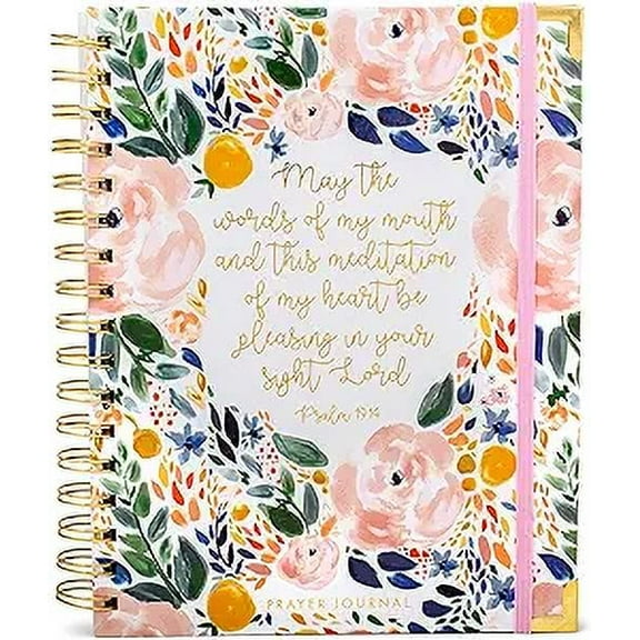 Mary Square May the Words of My Mouth Enchanted Garden Pink Rose 7 x 9 Paper Prayer Journal Spiral Bound Notebook