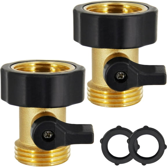 Heavy Duty Brass Shut Off Valve Garden Hose Connector, 2 Sets