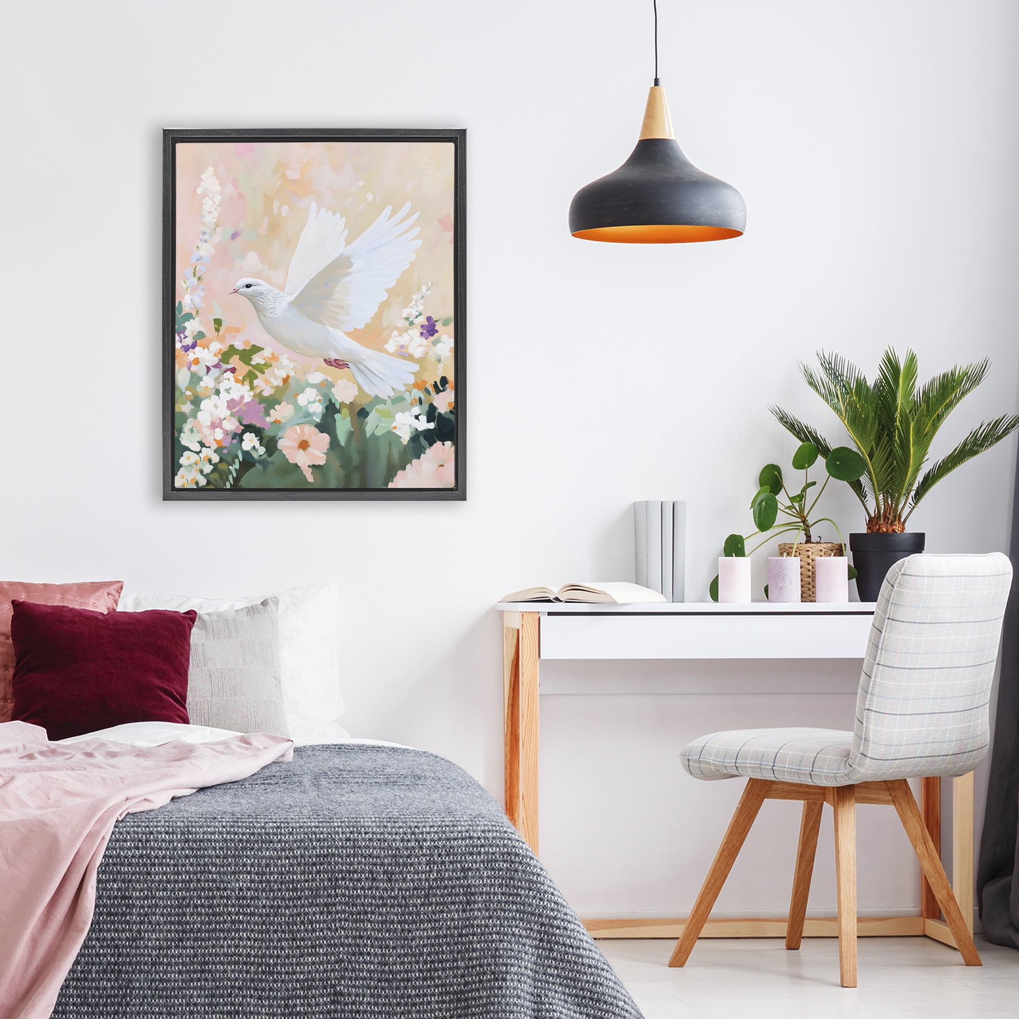 Stupell Industries White Dove Among Spring Blooms Black Framed Floater Canvas Wall Art, design by The Prints Vibe
