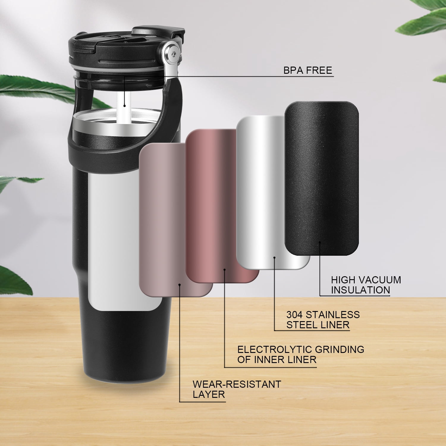 SHETINAR 30 oz Stainless Steel Thermos, Travel 2-in-1 Lid and Straw, Double Wall Insulated, Spill-Proof Lid, Perfect for Hot and Cold Drinks,Black