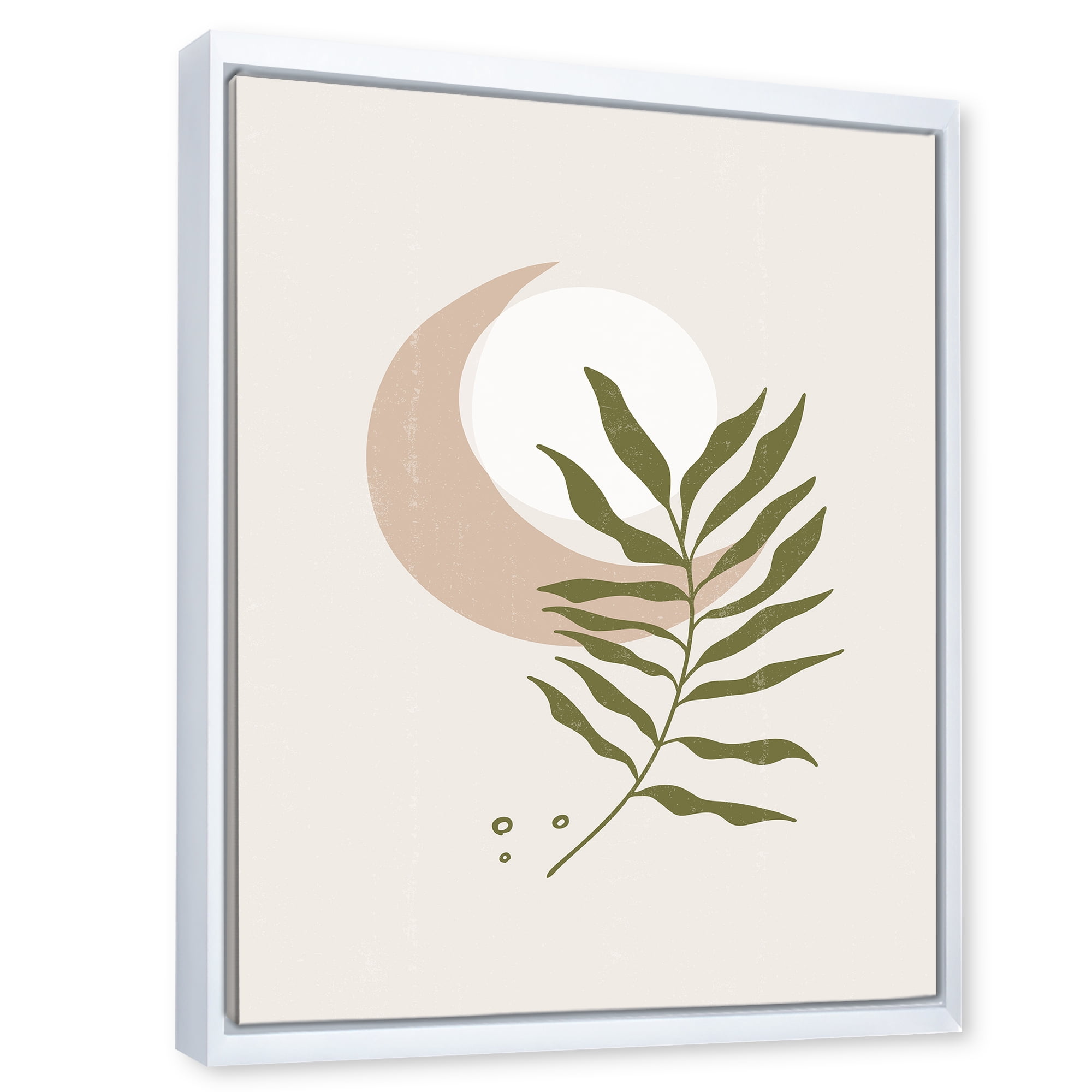 Designart 'Abstract Geometrical Leaf With Moon II' Modern Framed Canvas Wall Art Print