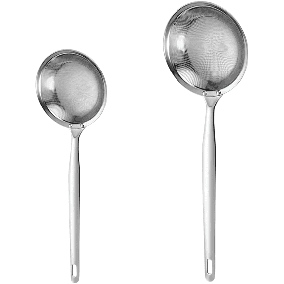2 Pcs Fine Mesh Stainless Steel Colander Set, 304 Stainless Steel Hot Pot Strainer, Mesh Food Strainer Ladle, Oil Skimmer Spoon with Long Handle, Kitchen Spider Strainer