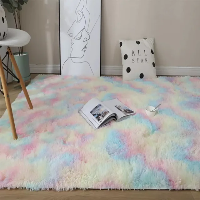 Tie Dye Fluffy Rug 40*60cm for Bedroom, Bedside, Living Room, Playroom Rainbow