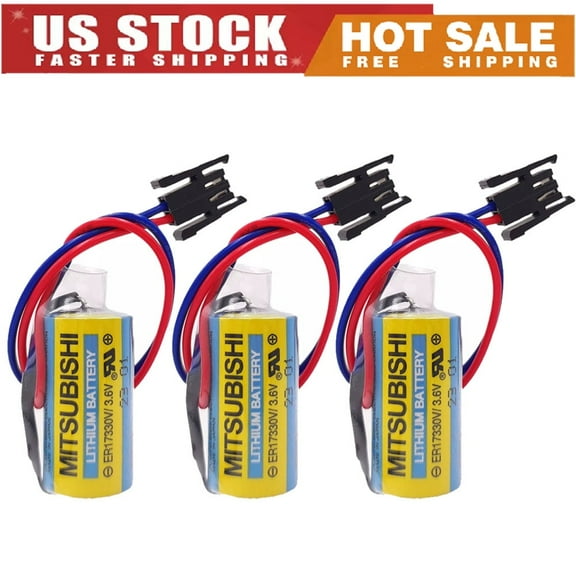 3Pack 3.6V 1700mAh MR-BAT ER17330V Lithium Battery for FANUC CNC System A6BAT ER17330V 3.6V PLC Battery with Black Plug
