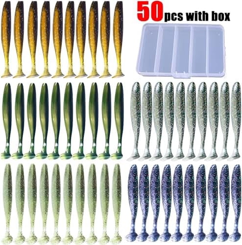 Fishing Soft Plastic Lures, Paddle Tail Swim Baits for Bass Fishing,Paddle Tail Swimbaits for for Bass Trout Walleye Lures, 30/50pcs Soft Plastic Baits with Box