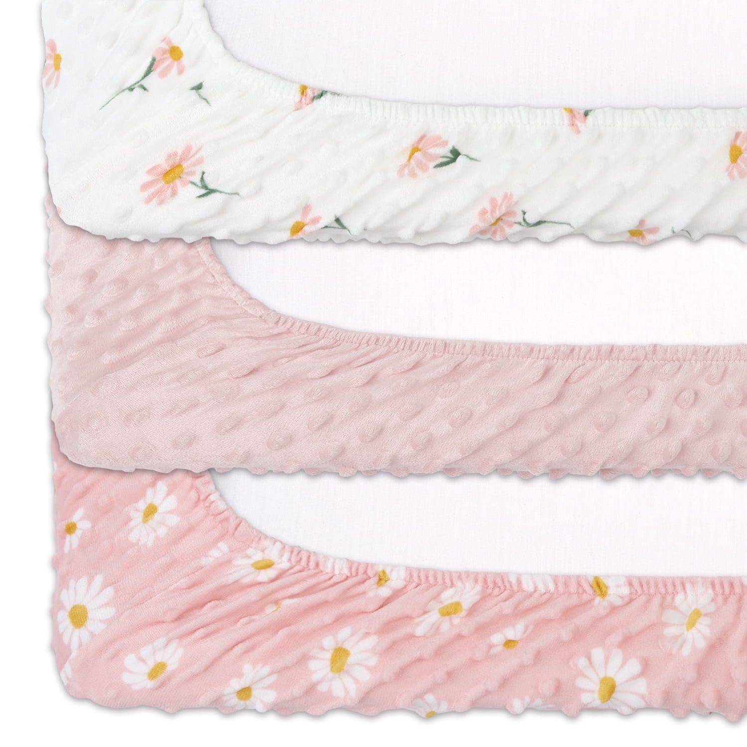 The Peanutshell Blush Daisy Plush Baby Changing Pad Covers for Newborns, 3-Pack