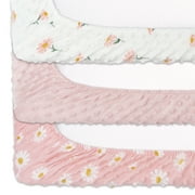 The Peanutshell Blush Daisy Plush Baby Changing Pad Covers for Newborns, 3-Pack