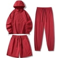 thumbnail image 2 of VBTAPA Sun Protection 3 Piece Sets for Men UPF 50+ Long Sleeve Hoodie Shorts Pants Set Zip Up Windbreaker Jacket Matching Set Outdoor Hiking Athletic Running Outfit Wine XXL, 2 of 6