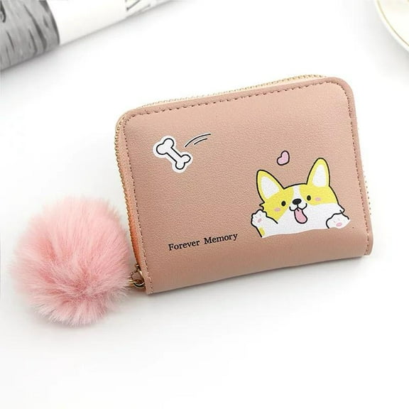 Girls Women Faux Leather Small Wallet Cute Dog Clutch Purse Coin Holder Card Holder