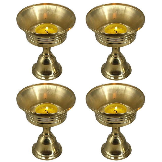 Dinheiro 4 Uds. Lámpara Ghee, soporte para lámpara de mantequilla, portavelas de copa dorada, lámpara de aceite de latón tibetano, suministros para Altar budista
