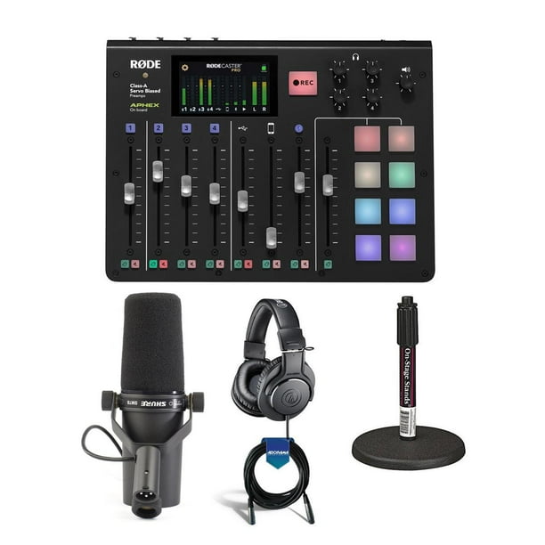 Rode Microphones Rodecaster Pro Integrated Podcast Production Console Bundle With Shure Sm7b Cardioid Dynamic Vocal Microphone On Stage Ds70b Mic Walmart Com Walmart Com