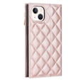 thumbnail image 3 of For Iphone 14 Grid Texture Lanyard Zipper Leather Phone Case(Rose Gold),iPhone 16 Plus, 3 of 6
