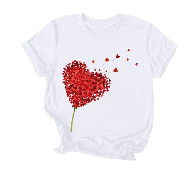 Offre à Durée Limitée Iumwxz Chemises de la Saint-Valentin pour Femmes T-Shirts Basiques Confortables Hauts Graphiques Cœur T-Shirts Col Rond Manches Courtes Blouse pour Dames Clubs Doux et Confortables