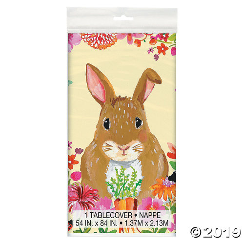 Floral Easter Bunny Plastic Tablecloth